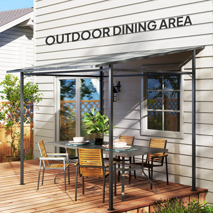 Wall Mounted Lean-To Pergola Gazebo | 2.4x2.4m | 180g PA Coating Fabric | UPF30+ | Splash-Resistant | Powder-Coated Metal Frame | Hook & Loop Fasteners | Ground Stakes | Light Grey