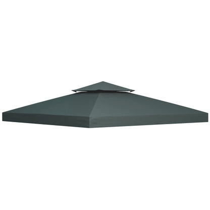 3x3m 2-Tier Gazebo Replacement Canopy Roof | 180g PA-Coated Polyester | UV & Rain Protection | 8 Grommet Drainage Holes | Hook & Loop Fasteners | Fits Outsunny 01-0153 Series Only | 300x300cm | Charcoal Grey