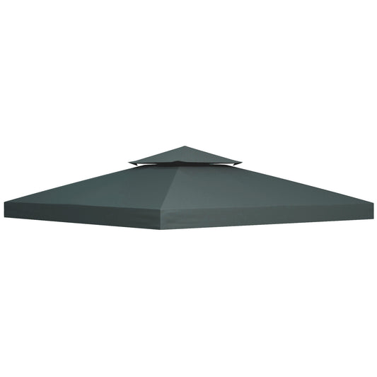 3x3m 2-Tier Gazebo Replacement Canopy Roof | 180g PA-Coated Polyester | UV & Rain Protection | 8 Grommet Drainage Holes | Hook & Loop Fasteners | Fits Outsunny 01-0153 Series Only | 300x300cm | Charcoal Grey