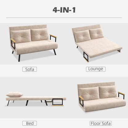 Click Clack Sofa Bed, Convertible 2 Seater Sofa Couch with 2 Cushions, for Living Room, Bedroom, Beige