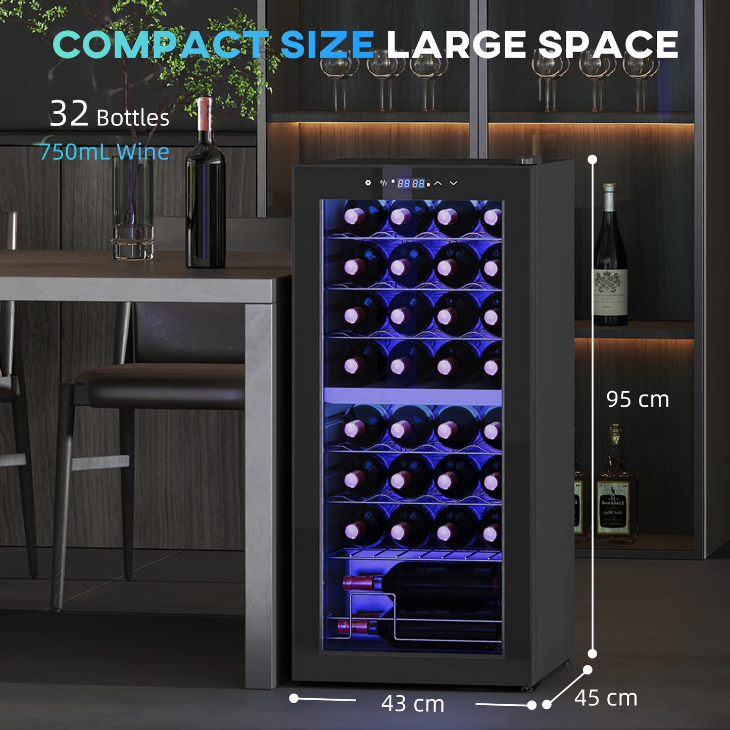32 Bottle Dual Zone 5-18℃ Wine Fridge - Black