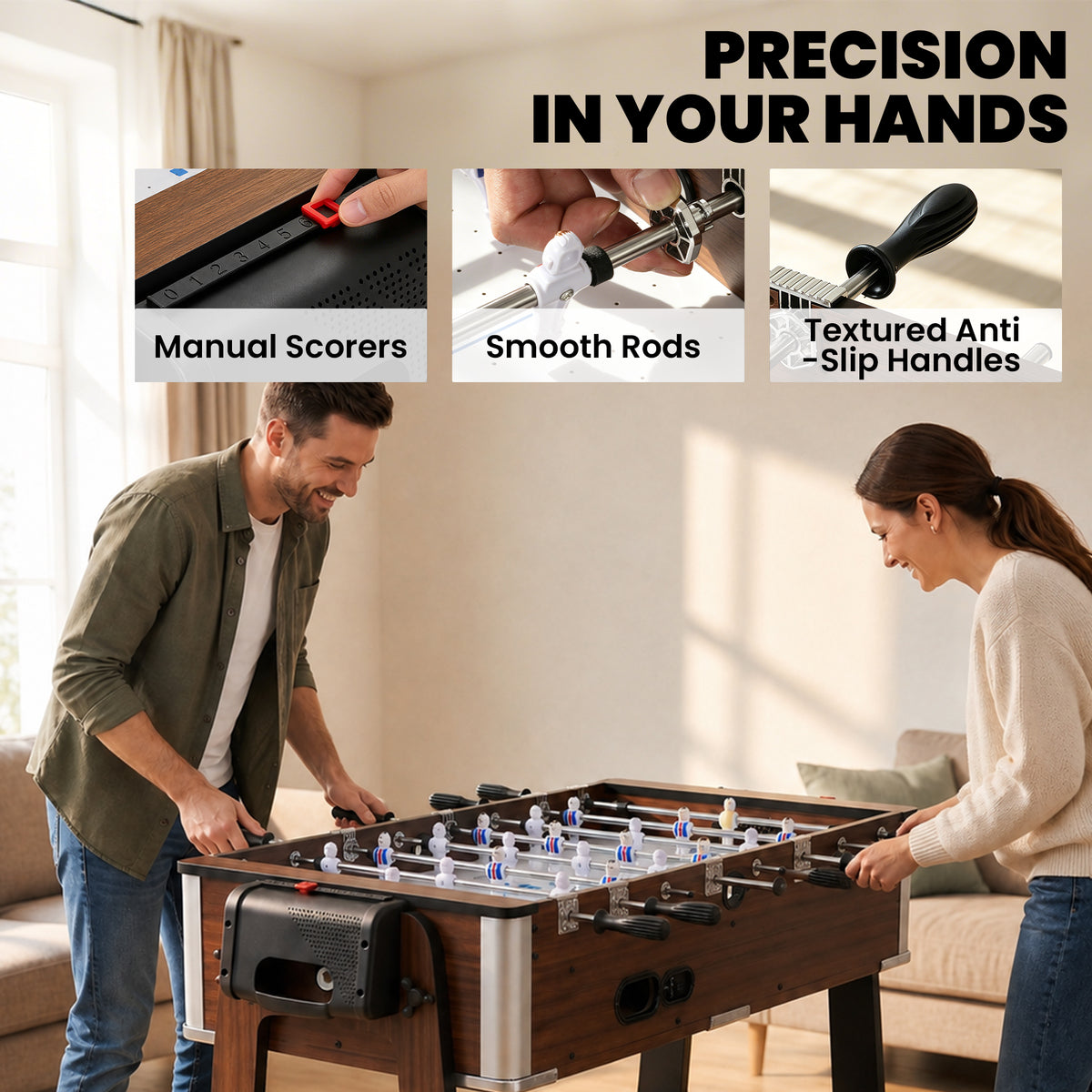3 in 1 Multi Game Table | Pool | Air Hockey | Football | 3.4ft | Lockable Wheels | Storage Shelf | Walnut Effect