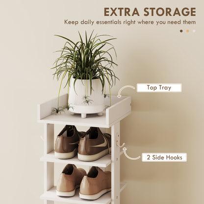 9-Tier Shoe Rack | Graduated Shelf Heights to Size 46 | Removable Shelves for Boots & Heels | Top Tray with Rail | 2 Side Hooks | 30x30x128.4cm | 18kg | Particleboard | Entryway | White