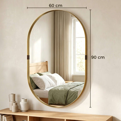 Rectangular Wall Mirror | Elevated 4cm Aluminium Alloy Frame | Shatterproof Tempered Glass | Moisture-Resistant Anodised Finish | MDF Backing | 60x90cm | Gold Tone
