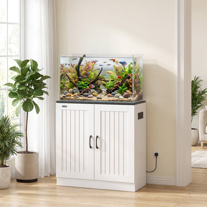 20-29 Gallon Aquarium Stand | White & Black Fish Tank Cabinet | Storage | UK Power Hub | USB & Type-C Charging