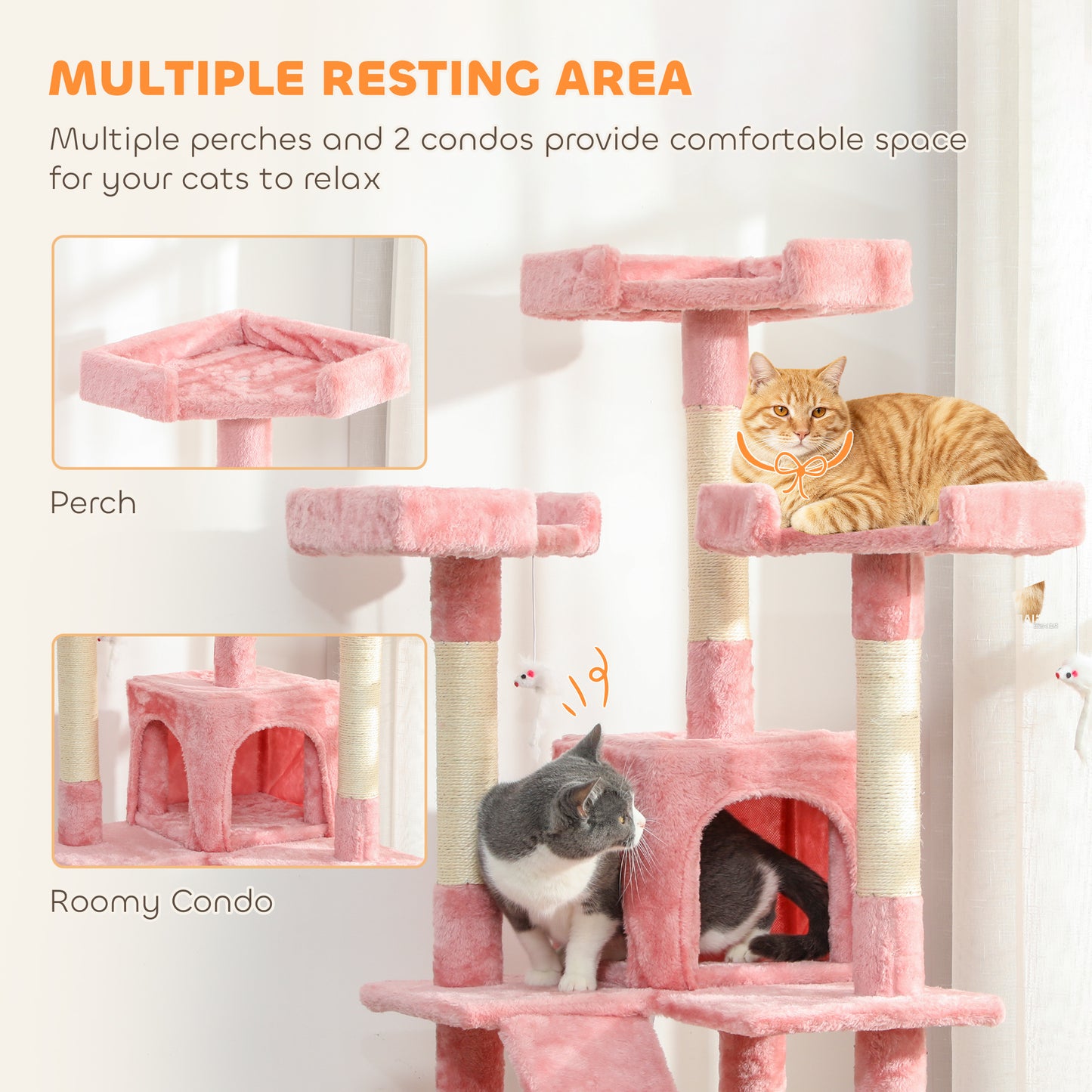 PawHut 173cm Cat Tree Scratching House, Activity Play Centre, Pink