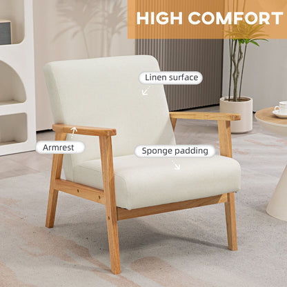 Fabric Accent Chair for Living Room, Arm Chair with Rubber Wood Frame and Padded Cushion, Cream White