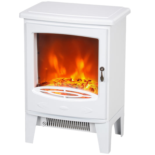 Tempered Glass Casing Electric Fireplace, Freestanding Fire with Realistic Flame Effect Log Burner with Overheat Protection, 950w/ 1850W, White
