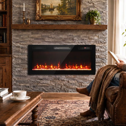102cm Slim Electric Fireplace | 8.3cm Profile, Crystal Effect & 12 Flame Colours | 900/1800W, Remote, ECO & 7-Day Programme | Black