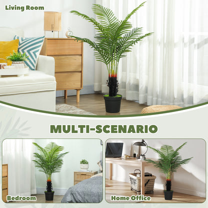 120cm Artificial Areca Palm Tree with 9 PE Leaves, Decorative Artificial Plant with Plastic Pot and Flocked Soil, Fake Plant for Home Office Decor, Green
