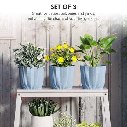 Outsunny Set of Three Ф22cm Planters Plant Pots - Blue / White