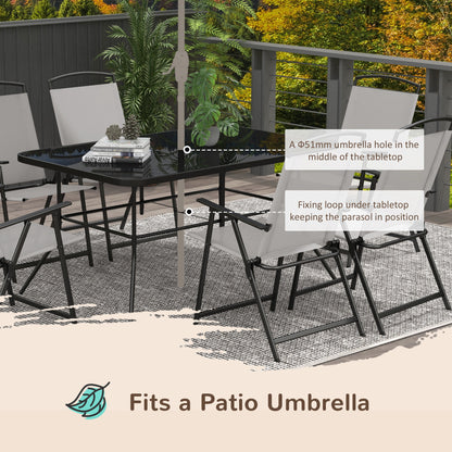 Outsunny 7 Pieces Metal Garden Furniture Set with Folding Chairs, Patio Dining Set, 6 Seater Outdoor Table and Chairs with Tempered Glass Top, Grey