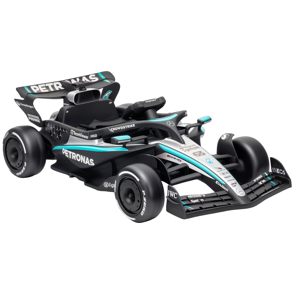 Mercedes-AMG PETRONAS F1 Licensed Kids Electric Go-Kart | Dual 12V Motors | 3 Speeds 3.3-5.5km/h | Parent Remote | Soft Start | Rear Suspension | PVC Silent Strips | Tow Handle | 2-Point Harness | Music & Lights | 123x66x39cm | 30kg | Ages 3-5 | Black