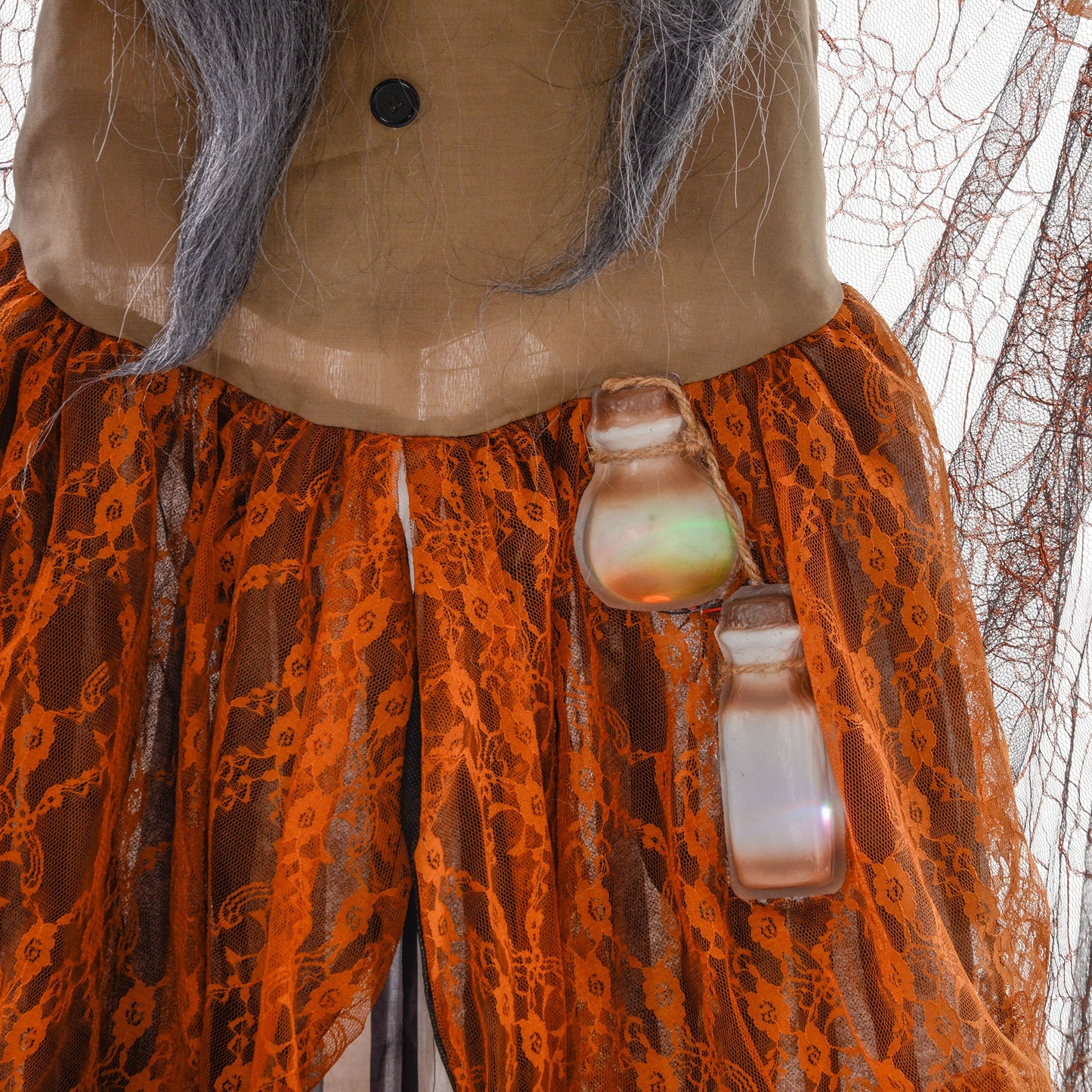 183 cm Life Size Halloween Animated Standing Fat-Faced Witch with Red Light Up Eyes, Sound Activated Moving Arms & Head, Scary Witch Halloween Decorations, Battery Operated, Indoor Party Props