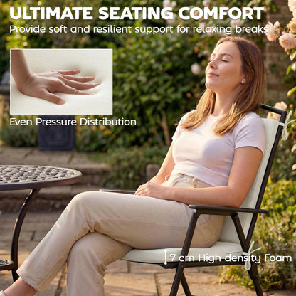 Set of 2 Garden Seat Cushions | 7cm High Density Foam | 50x50cm | Water Resistant | UV30+ | Fire Retardant | Zip Off Covers | Securing Ties | Cream White
