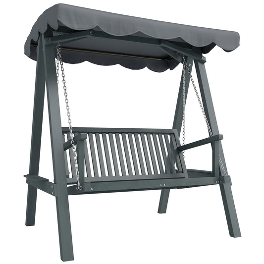 2-Seater Garden Swing Seat with Canopy | Larch Wood Frame | UV-Resistant | 240kg | Grey
