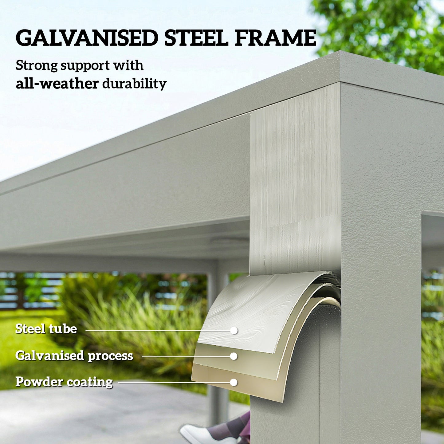 7-Piece Garden Dining Set | 152cm Table with Umbrella Hole | 6 Stackable Armchairs | Galvanised Steel | 120kg Per Chair | Seats 6 | 152 x 96.5 x 72cm | Light Grey