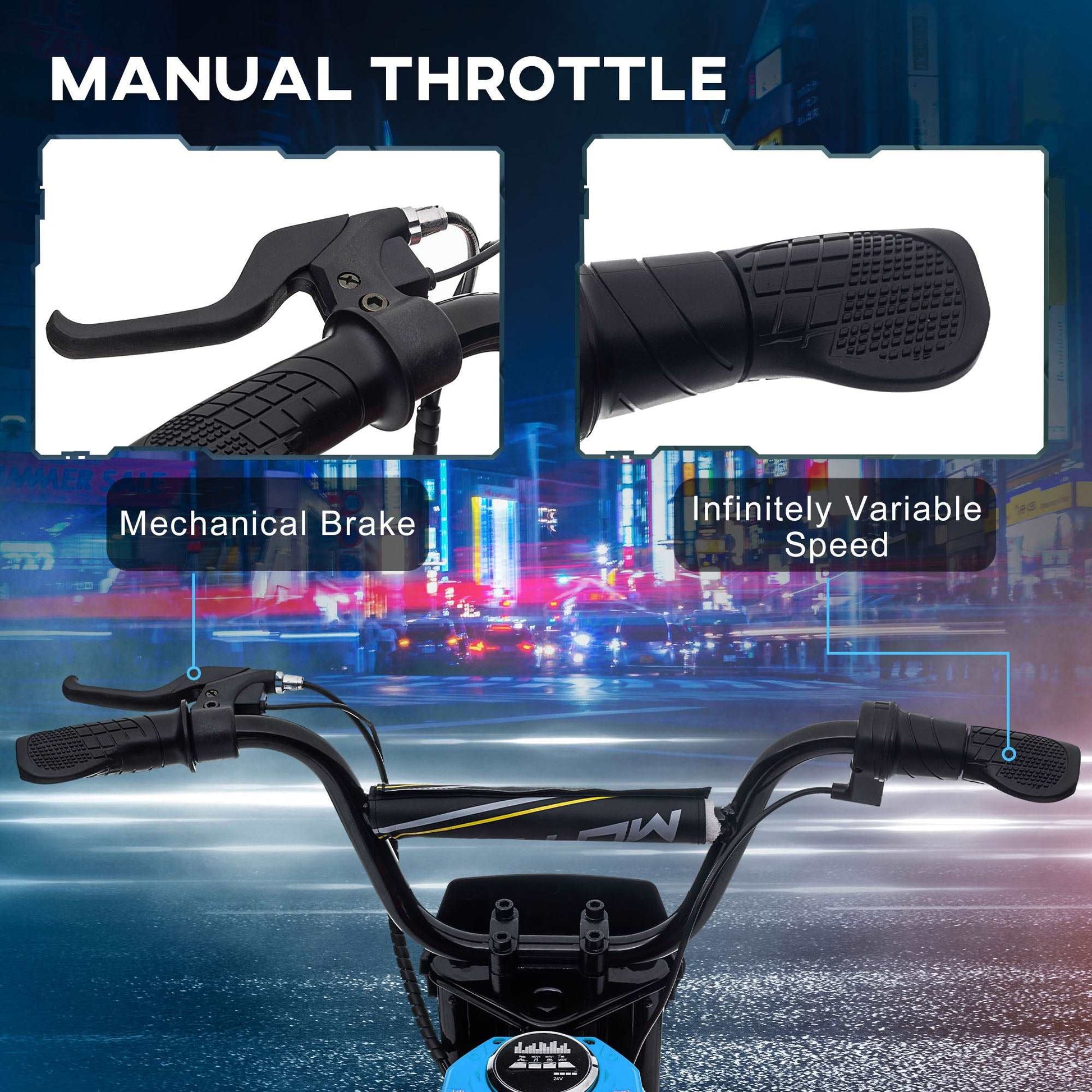 24V Electric Motorbike with Twist Grip Throttle, Music, Horn, 12" Pneumatic Tyres, 16km/h Max Speed - Blue