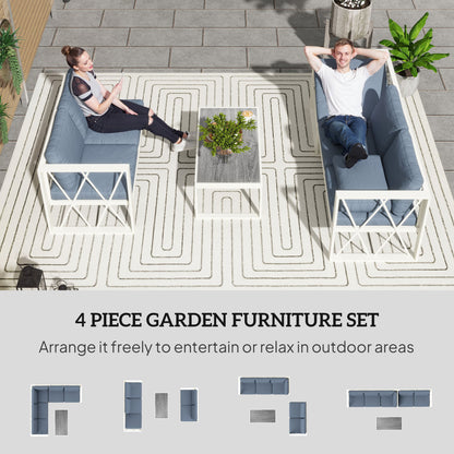 Outsunny Four-Piece L Shaped Garden Furniture Set with 5-Level Adjustable Lounger - Grey