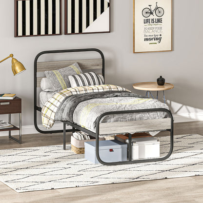 3ft Single Bed Frame, Industrial Style Metal Platform Bed Frame with Under Bed Storage, No Box Spring Needed, Easy Assembly, Grey