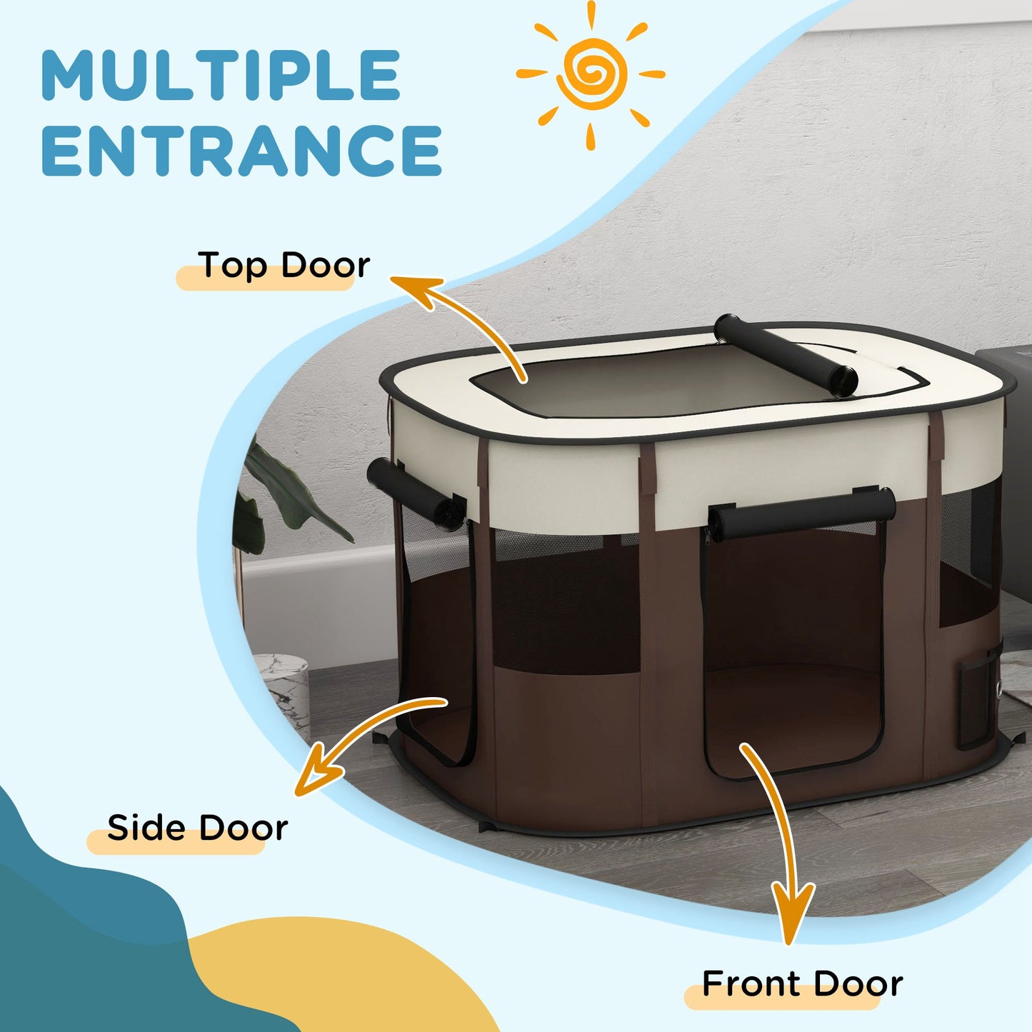 PawHut Foldable Dog Pen with Storage Bag for Indoor/Outdoor Use, Brown