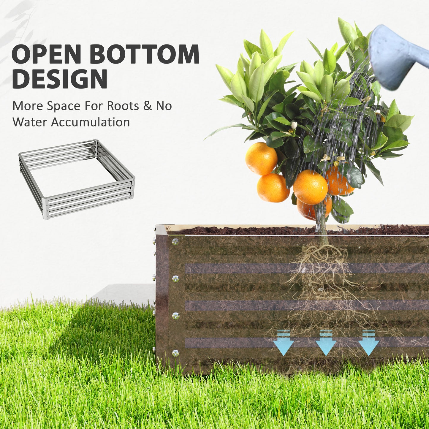 Square Galvanised Steel Raised Garden Bed | Open Bottom | 30cm High Panels | Slot-Together Assembly | Year-Round Outdoor Use | 120x120x30cm | Silver