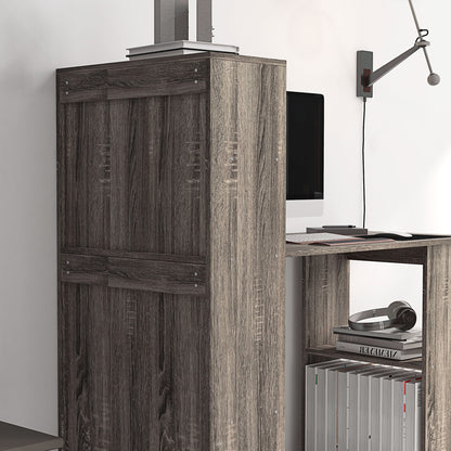 120cm Modern Computer Desk Bookshelf Study Table Workstation PC Laptop Writing Home Office 6 Shelves, Grey Wood-Effect