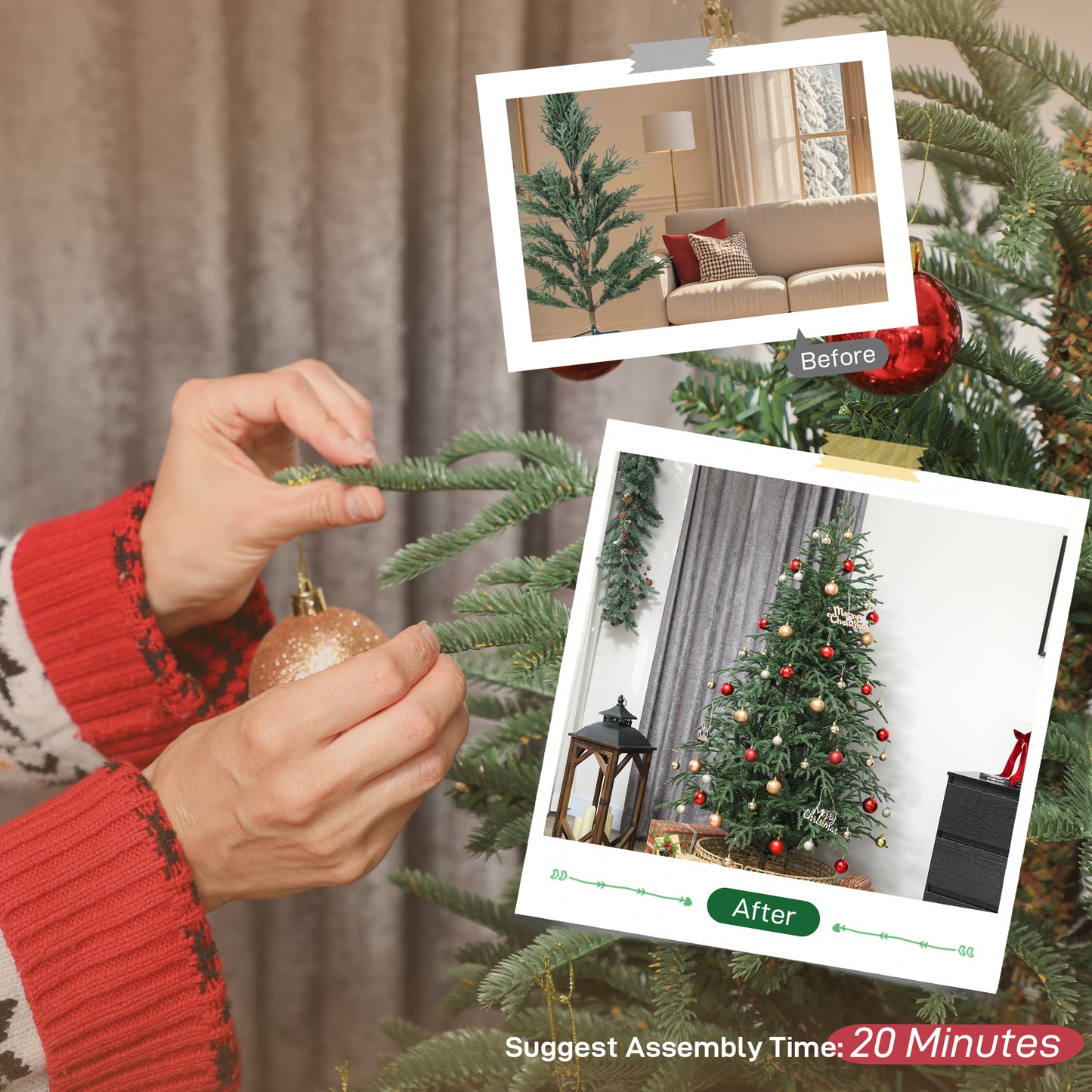 6 ft Full Spruce Christmas Tree with Realistic Dense Tips, Easy Assembly - Green