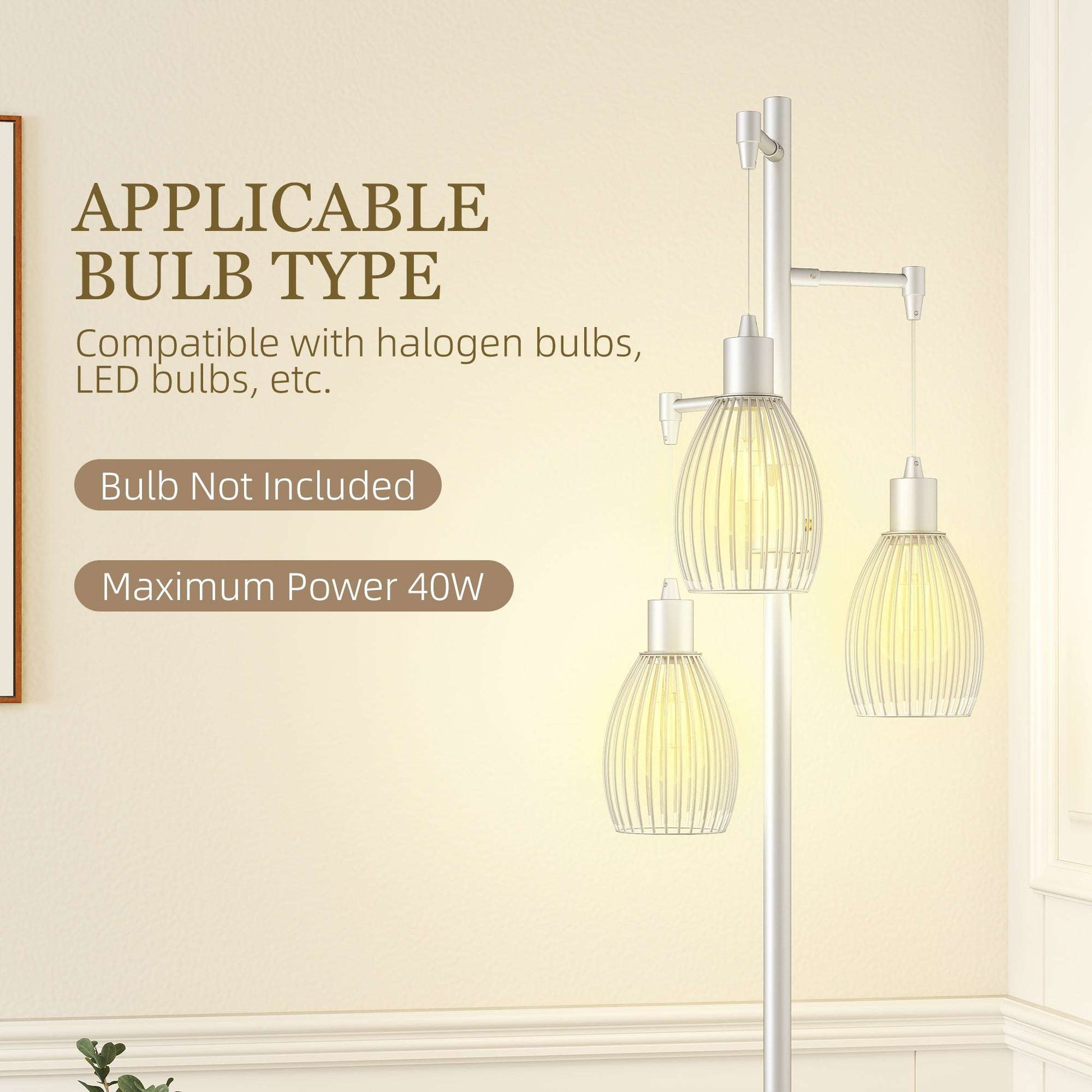 170cm Industrial 3-Light Floor Lamp, Dimmable Standing Lamp with Steel Lampshades for Living Room, Bedroom, Dinging Room, Study, Silver Tone