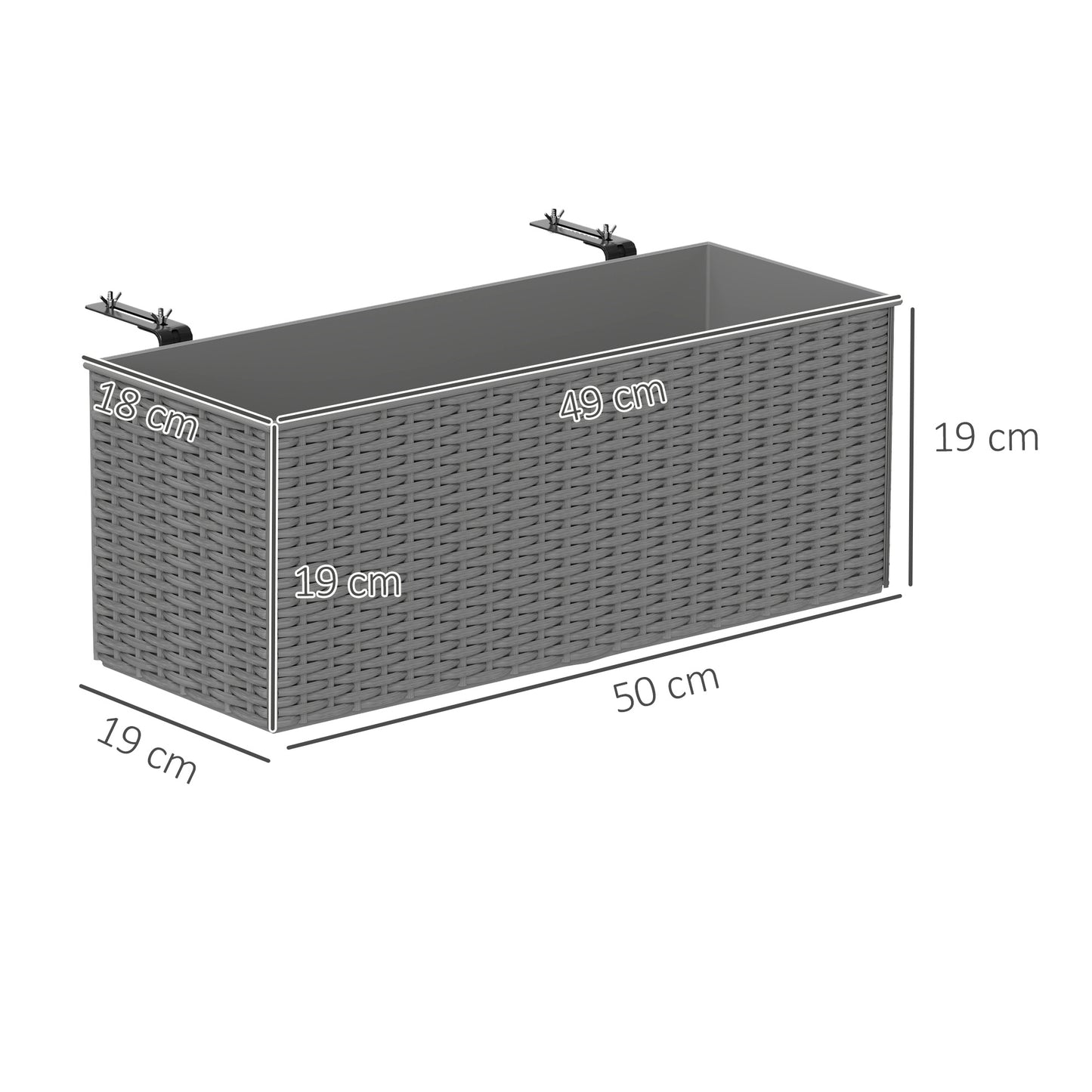 Outsunny Set of Two Rattan-Effect Planters - Grey / Black