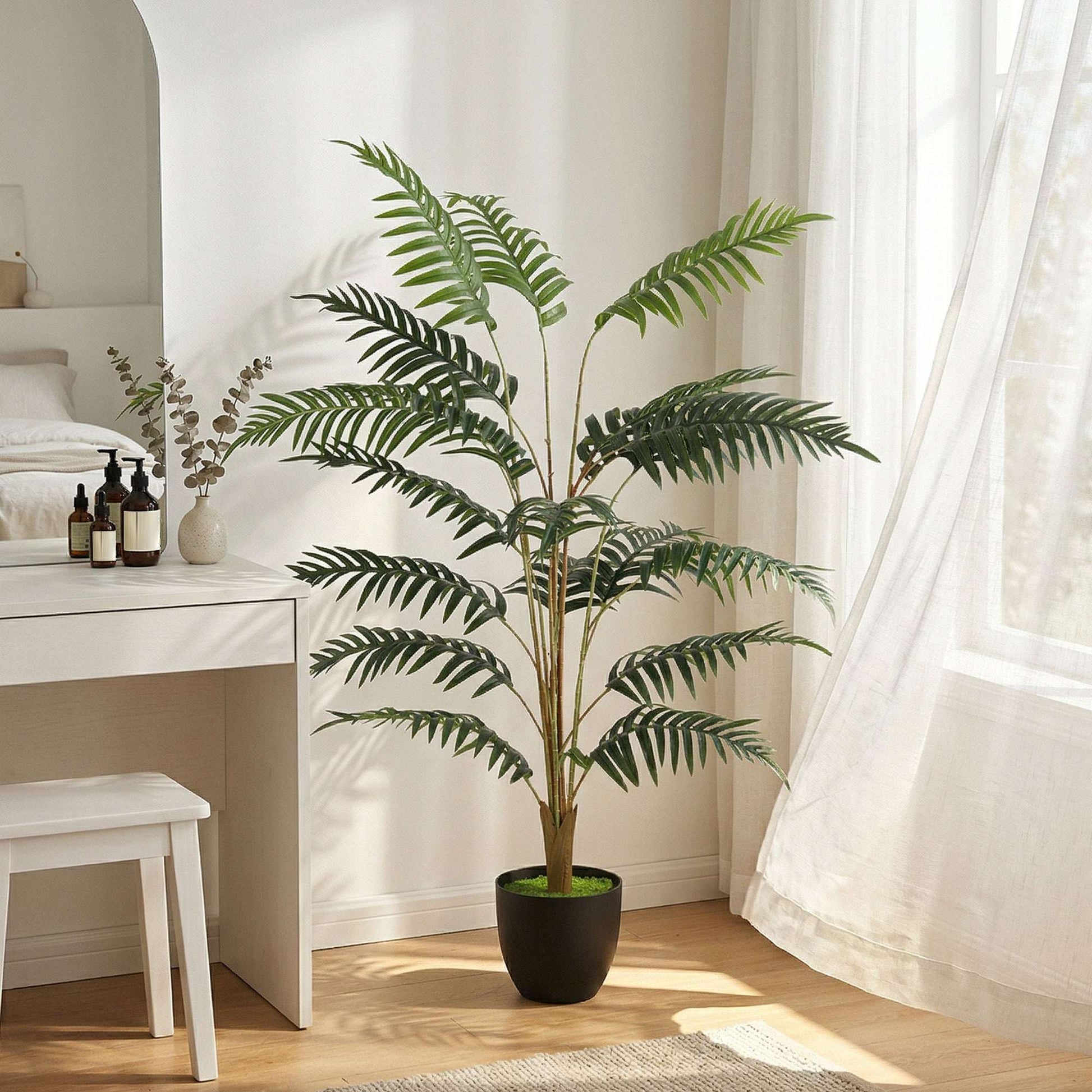 Artificial Fern Tree | 120cm | 20 PEVA Fronds | Soft-Touch | Shapeable Stems | Cement Pot | Soil Effect | No Maintenance | Green