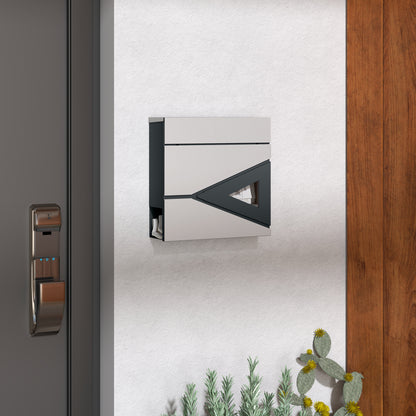 Wall Mounted Post Box with Viewing Window, 2 Lock, Modern Galvanised Steel Mailbox with Copper Core, Weatherproof Letterbox - Silver