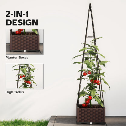 Rattan-Look PP Raised Planter with Tall Trellis | Self-Watering Reservoir | 24.6L | Drainage Holes & Plugs | Tool-Free Assembly | 40x40x175cm | Tomatoes Herbs & Climbers | Black
