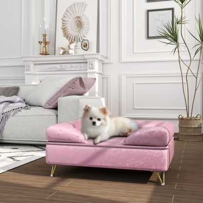 PawHut Cat Sofa Pet Couch With Removable Backrest, Soft Cushion, Washable Cover, for Small and Medium Sized Dogs, Pink