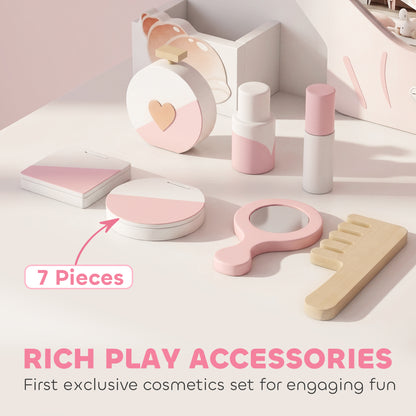 Kids Vanity Set | Dressing Table & Chair | Lighted Acrylic Mirror | 7 Accessories | 2 Storage Compartments | Ages 3–8 | Pink