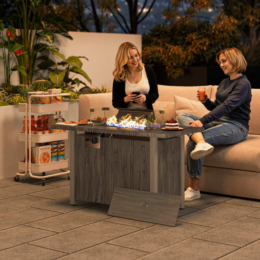 Outsunny 50,000 BTU Gas Fire Pit Table with Cover and Glass Screen - Dark Grey