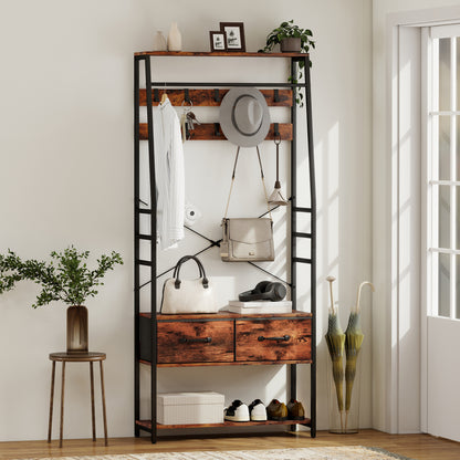 6-in-1 Industrial-Style Hallway Organiser - Brown/Black