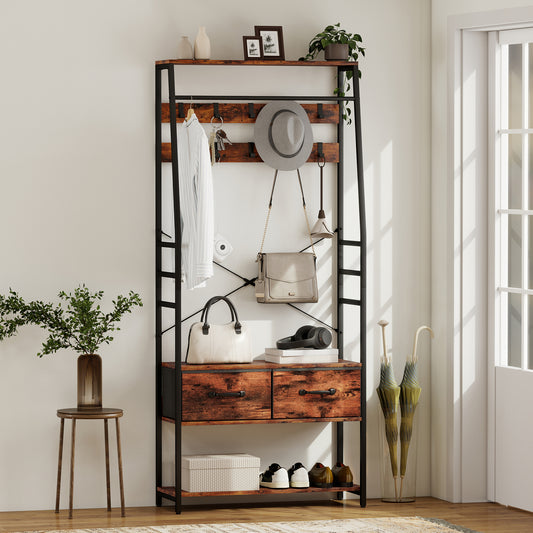 6-in-1 Industrial-Style Hallway Organiser - Brown/Black