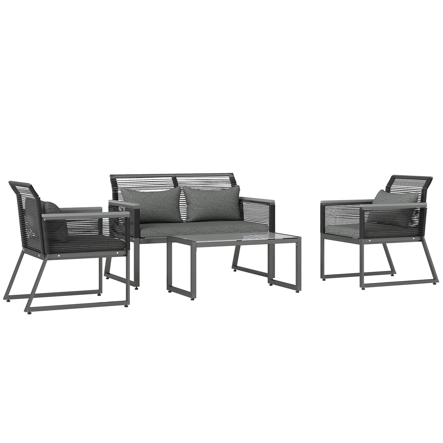 Outsunny 4 Pieces Rattan Garden Furniture Set - Charcoal Grey