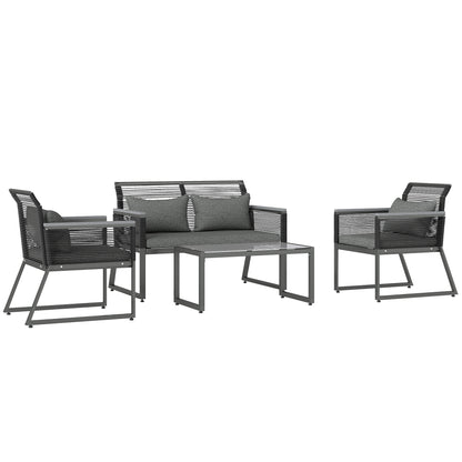 Outsunny 4 Pieces Rattan Garden Furniture Set - Charcoal Grey