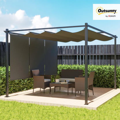 3 x 4m Metal Pergola with Retractable Roof and Roller Shade, Wall-Mounted or Free Standing Garden Gazebo Canopy Kit, Sun Shade Shelter, Grey