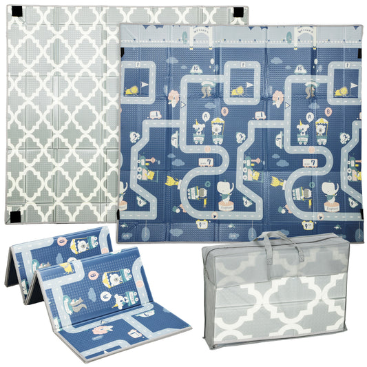AIYAPLAY Foldable Baby Play Mat, Baby Playpen, Reversible Foam Playmat, Floor Mats for Toddlers, Traffic and Grey Diamond Theme