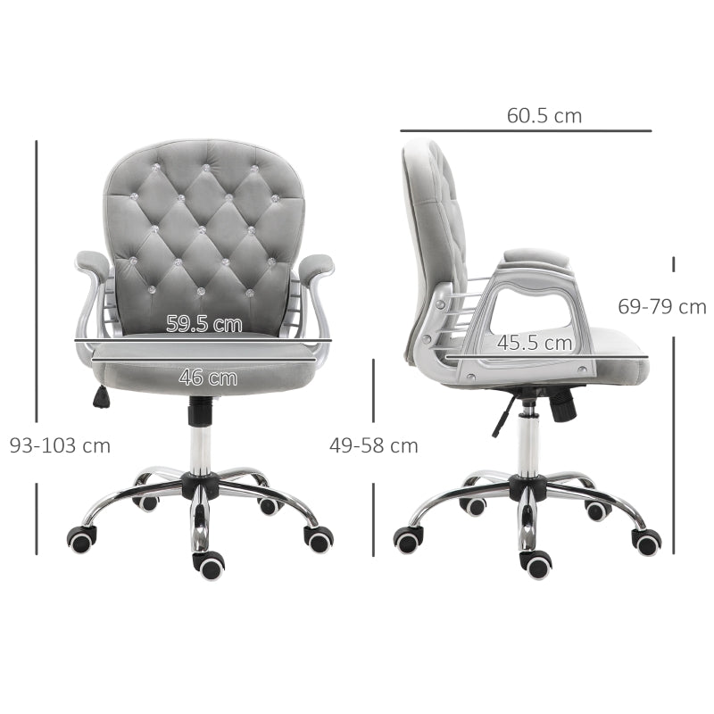Vinsetto Height Adjustable Home Office Chair, Button Tufted Computer Chair with Padded Armrests and Tilt Function