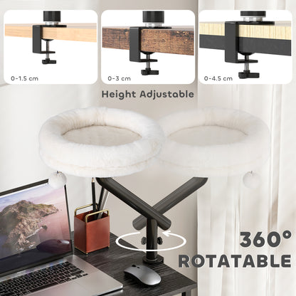 Cat Desk Bed | 360° Rotatable | Desk & Window Clamp | All-Season Plush | Up to 6kg | Cream White