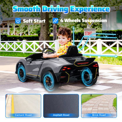 AIYAPLAY 12V Lamborghini Autentica Licensed Kids Electric Car with Remote Control, 4 Suspension Wheels, Soft Start, Grey / Pink
