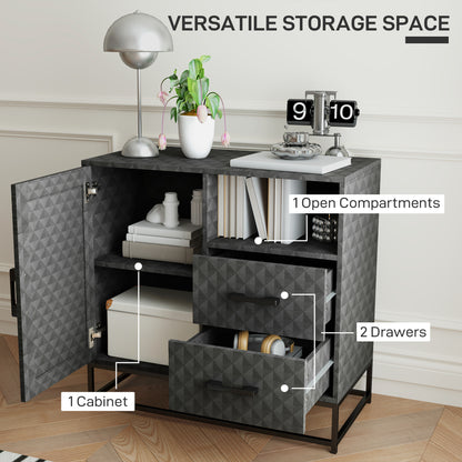 Sideboard with Adjustable Shelf, Freestanding Sideboard Storage Cabinet with Open Compartment and 2 Drawers, Grey
