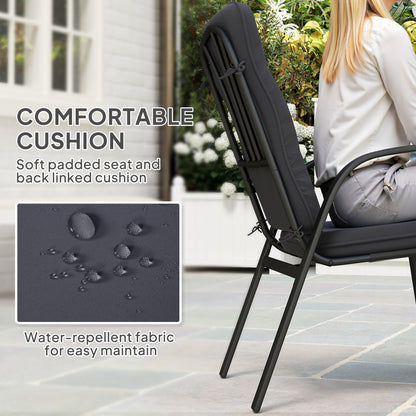 Outsunny 5 Piece Outdoor Square Garden Dining Set w/ Tempered Glass Dining Table 4 Cushioned Armchairs, Umbrella Hole, Black