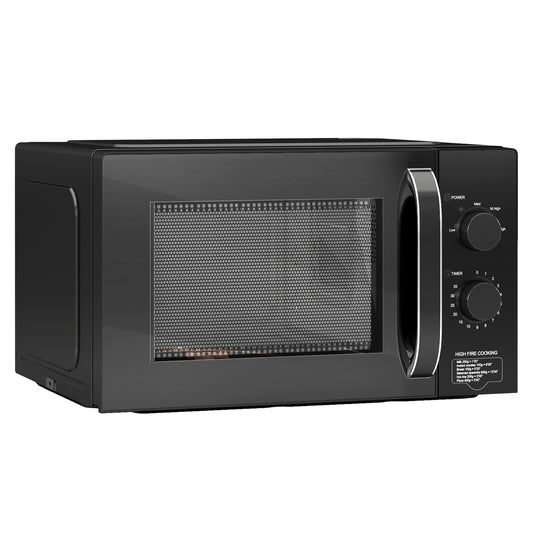 23L 800W Microwave Oven, Solo Manual Microwave with 5 Power Levels, Defrost, 60 Minutes Timer, Clock, Easy Clean, Small Black Microwave