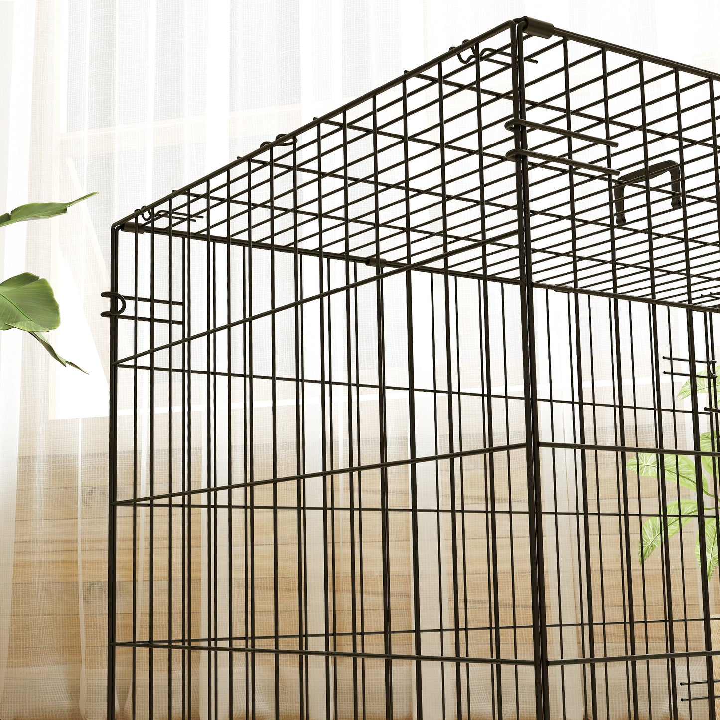 Foldable Dog Crate S | 2 Doors | Soft Washable Cushion | Removable ABS Tray | Small Dogs up to 10kg | 76 x 53 x 60cm | Black