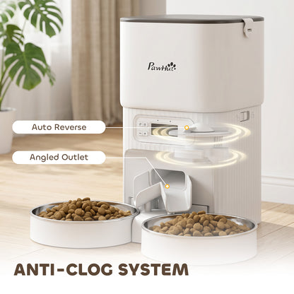 Automatic Pet Feeder | Dual Bowl | LCD Screen & Button Control | Anti-Jam | Airtight Lid | 4L / 16 Cup Tank | Dual Power | Cats & Dogs up to 15kg | White